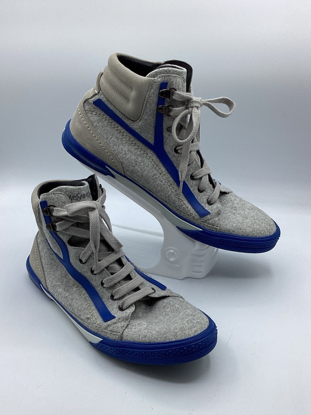 Yves Saint Laurent Size 42 Vintage Gray and Blue High-Top Sneakers